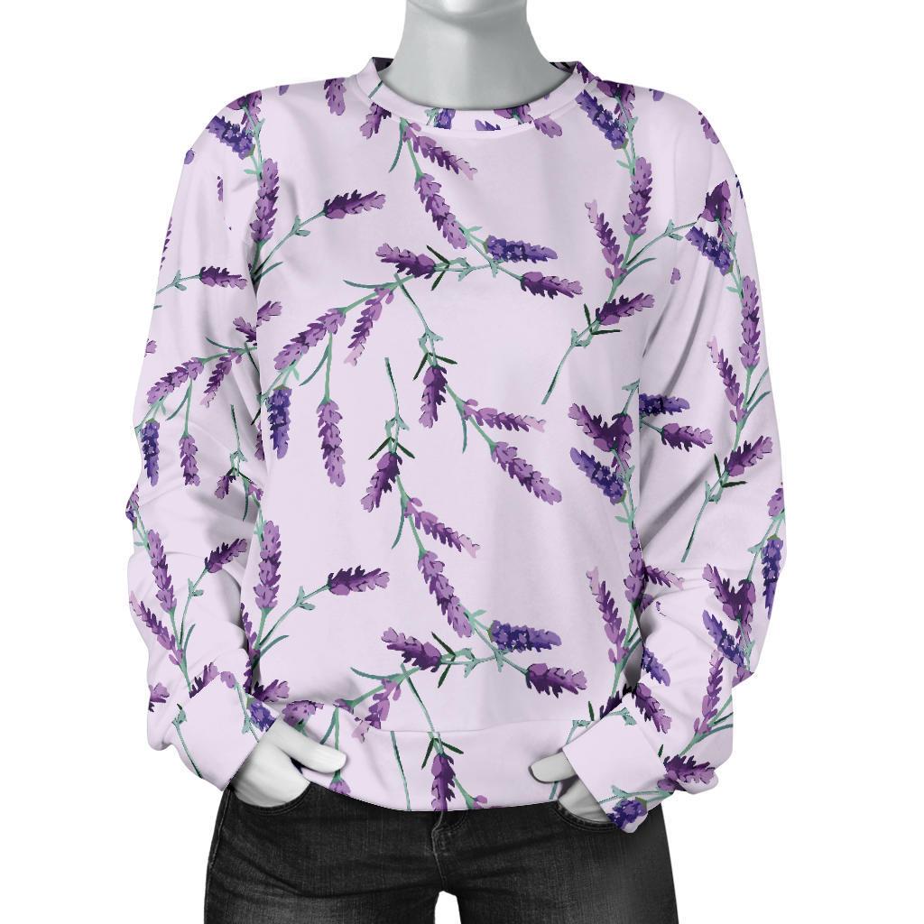 Lavender Floral Pattern Print Women's Sweatshirt-grizzshop