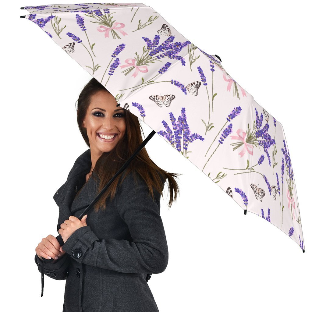 Lavender Floral Print Pattern Automatic Foldable Umbrella-grizzshop