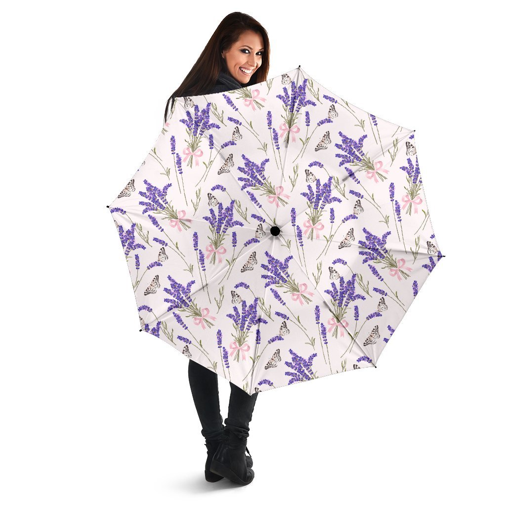 Lavender Floral Print Pattern Automatic Foldable Umbrella-grizzshop