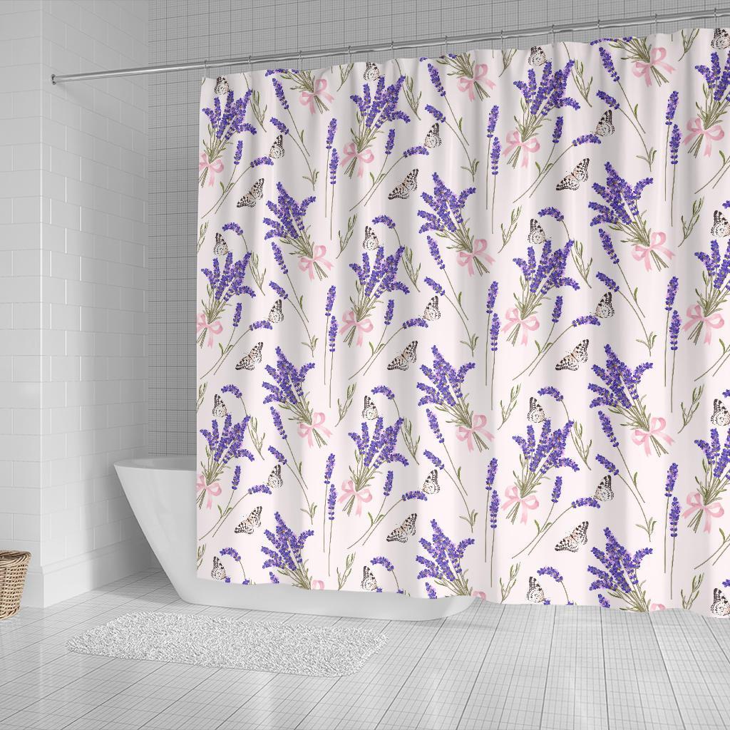 Lavender Floral Print Pattern Bathroom Shower Curtain-grizzshop