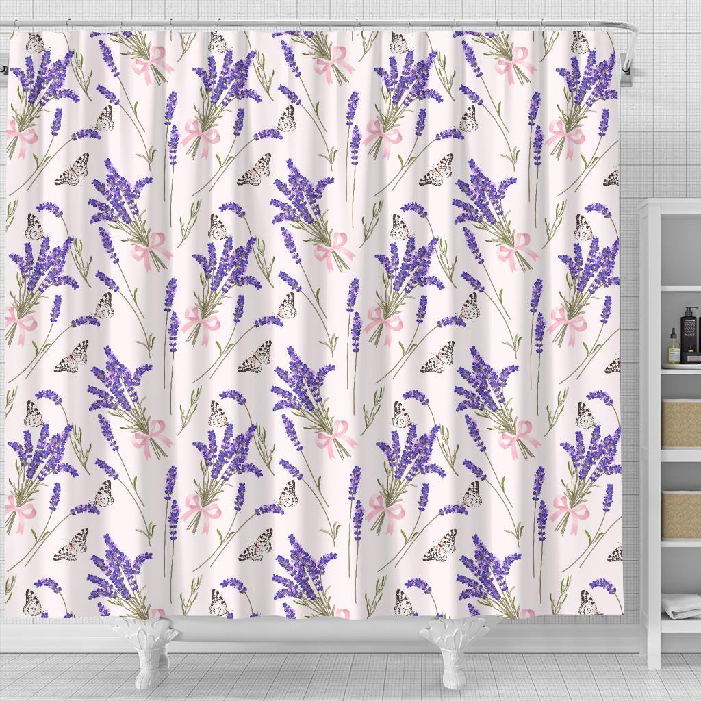 Lavender Floral Print Pattern Bathroom Shower Curtain-grizzshop