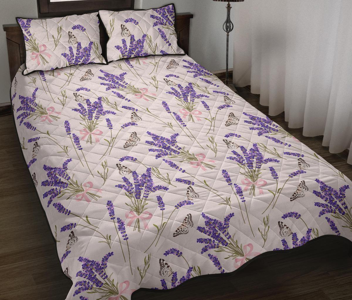 Lavender Floral Print Pattern Bed Set Quilt-grizzshop