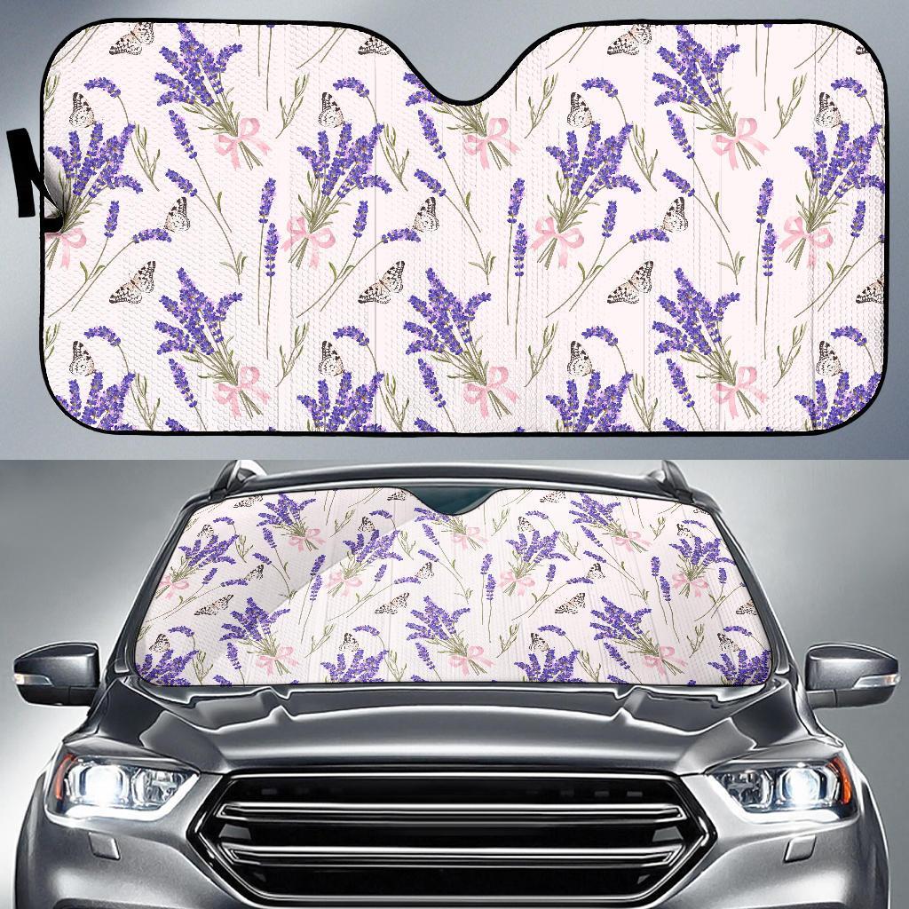 Lavender Floral Print Pattern Car Sun Shade-grizzshop