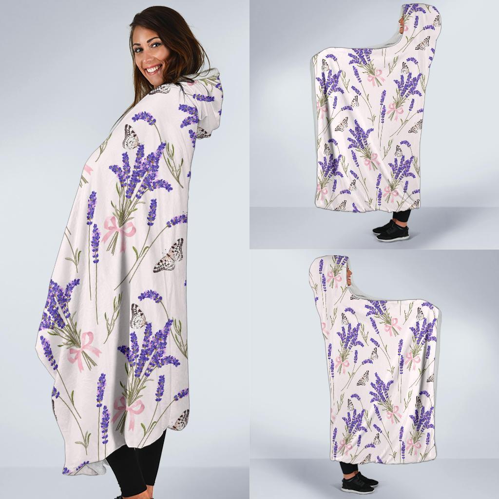 Lavender Floral Print Pattern Hooded Blanket-grizzshop