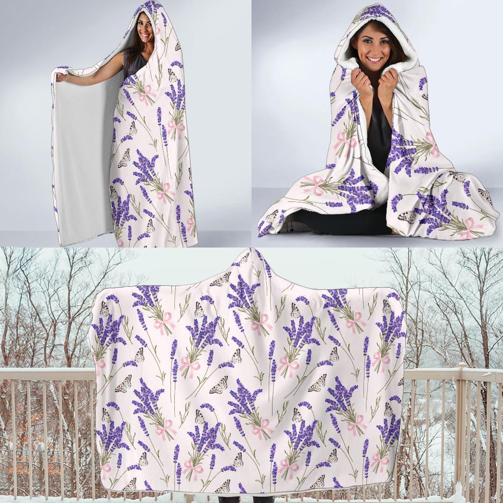 Lavender Floral Print Pattern Hooded Blanket-grizzshop