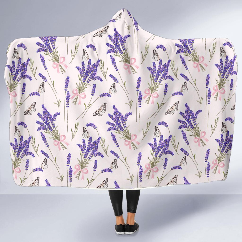 Lavender Floral Print Pattern Hooded Blanket-grizzshop