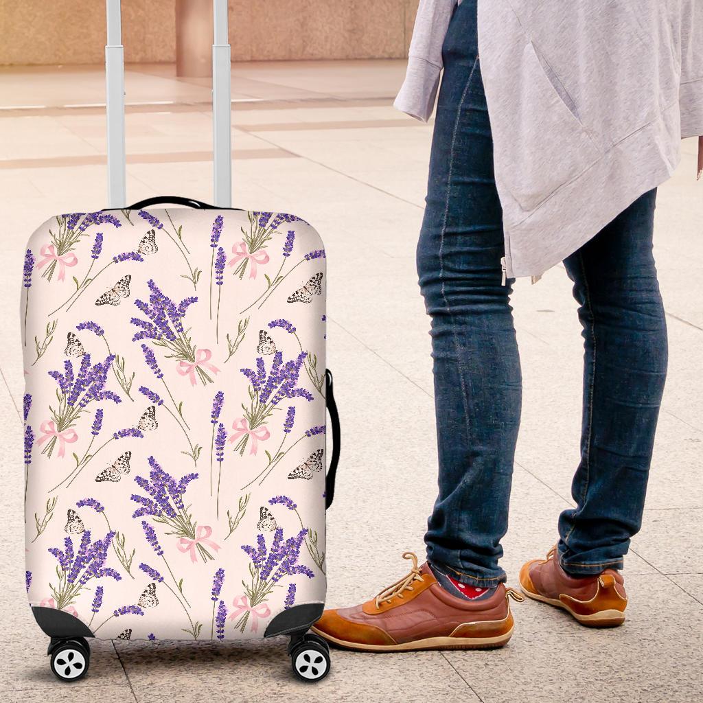 Lavender Floral Print Pattern Luggage Cover Protector-grizzshop