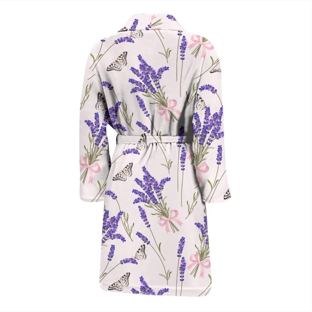 Lavender Floral Print Pattern Men Long Robe-grizzshop