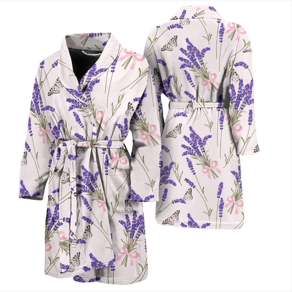 Lavender Floral Print Pattern Men Long Robe-grizzshop