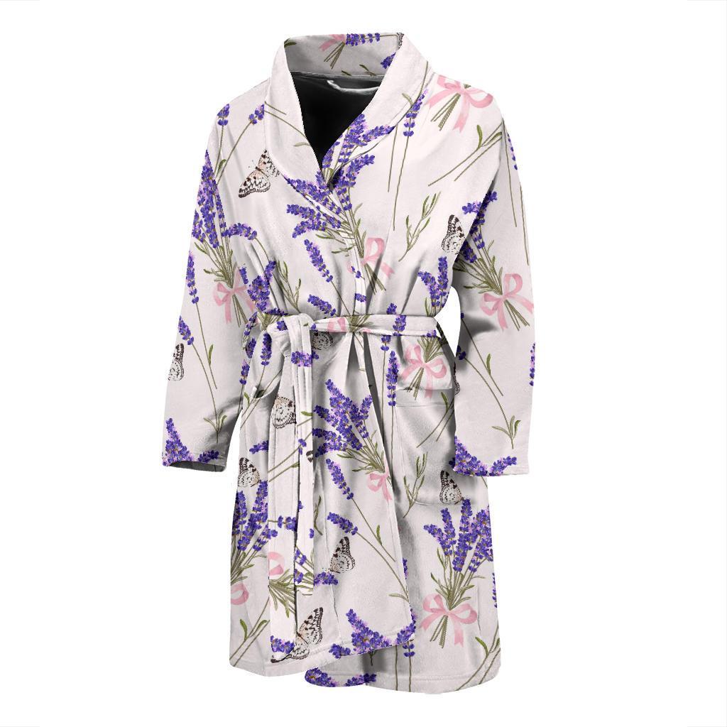 Lavender Floral Print Pattern Men Long Robe-grizzshop