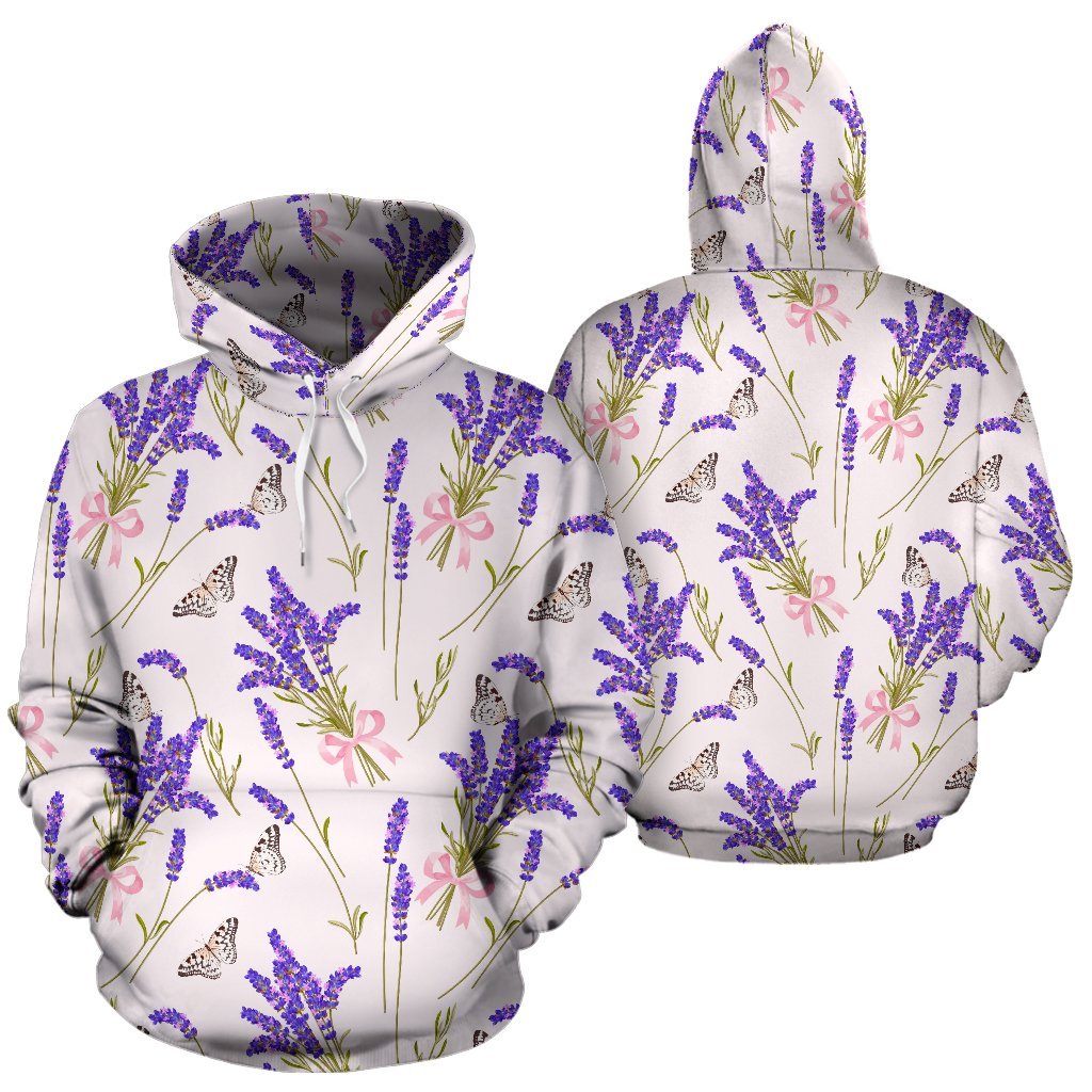 Lavender Floral Print Pattern Men Women Pullover Hoodie-grizzshop