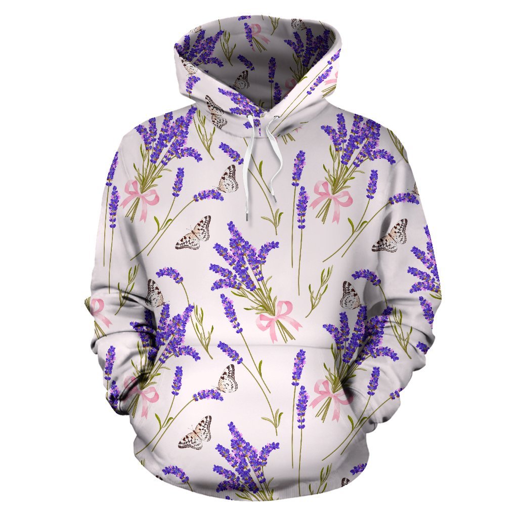 Lavender Floral Print Pattern Men Women Pullover Hoodie-grizzshop