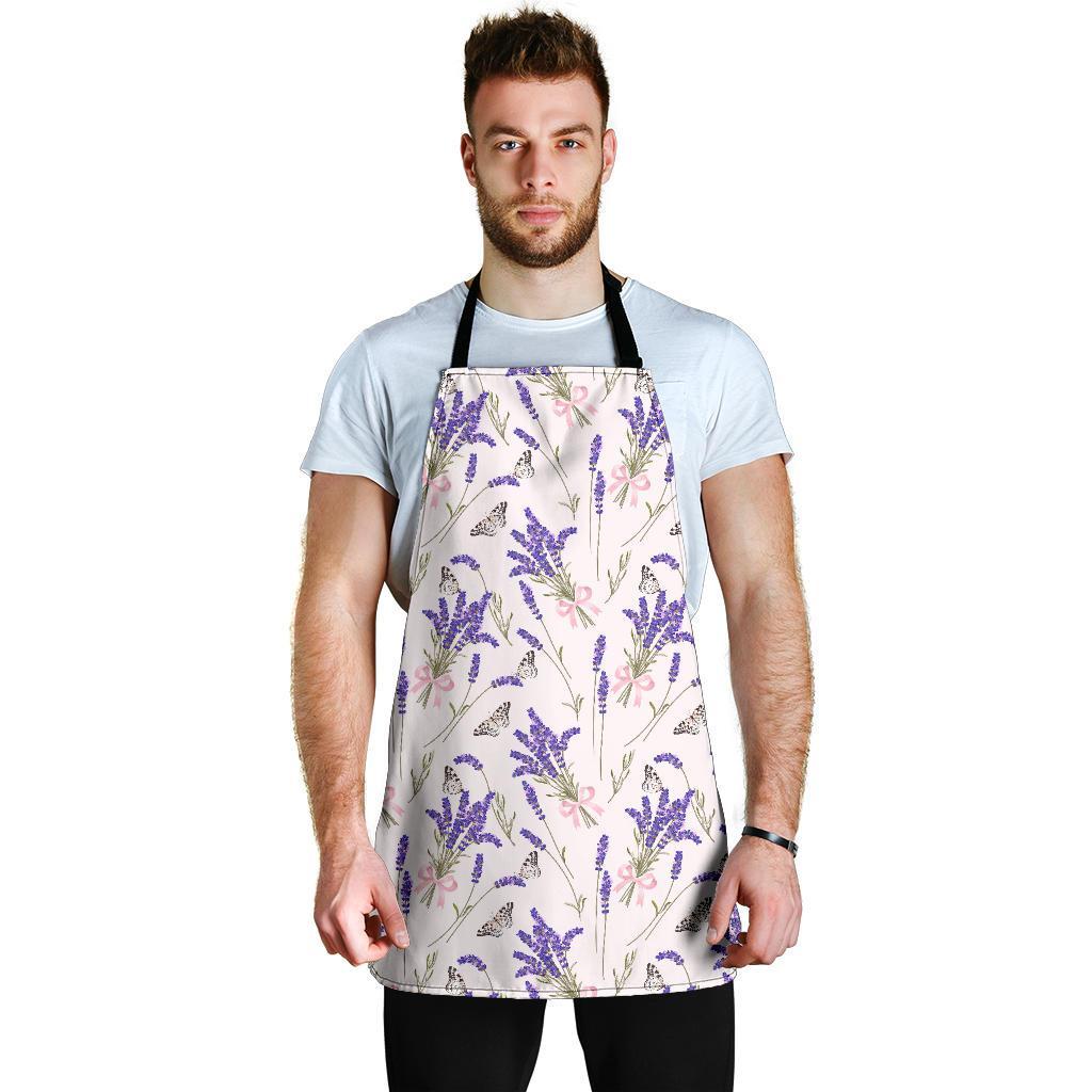 Lavender Floral Print Pattern Men's Apron-grizzshop