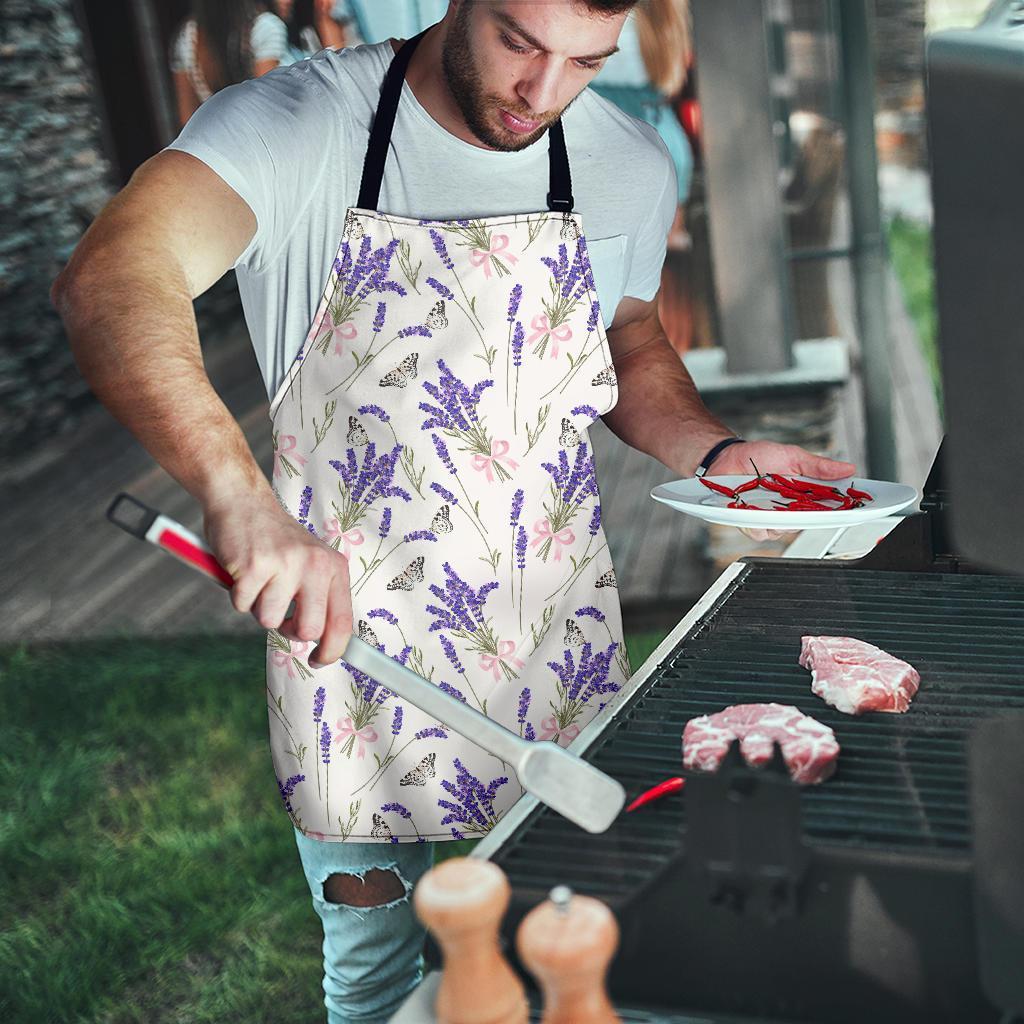 Lavender Floral Print Pattern Men's Apron-grizzshop