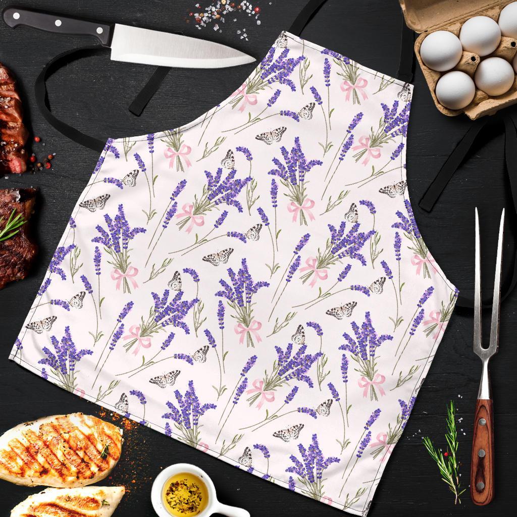 Lavender Floral Print Pattern Men's Apron-grizzshop