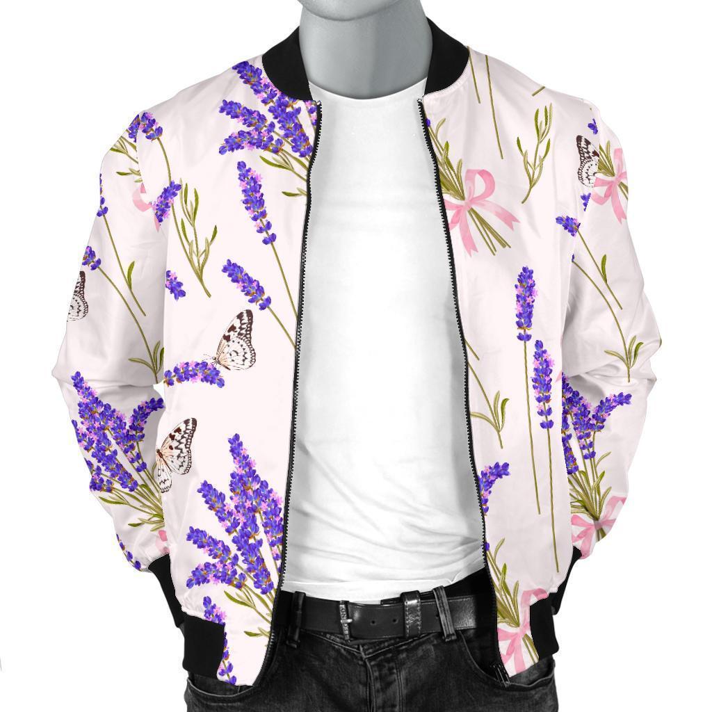 Lavender Floral Print Pattern Men's Bomber Jacket-grizzshop