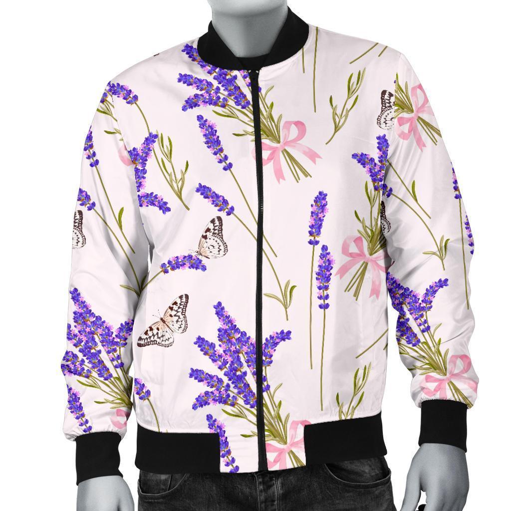 Lavender Floral Print Pattern Men's Bomber Jacket-grizzshop