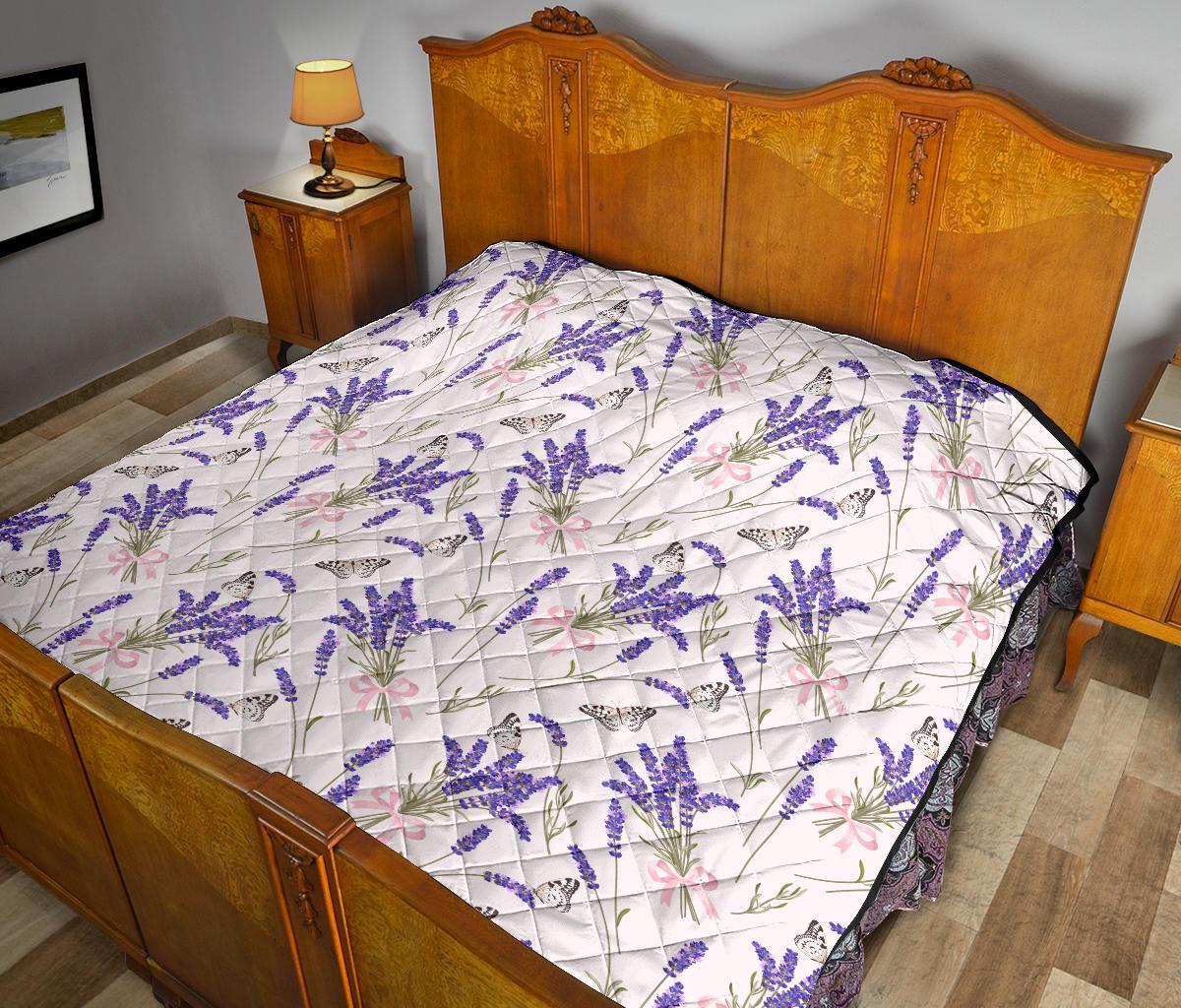 Lavender Floral Print Pattern Quilt-grizzshop