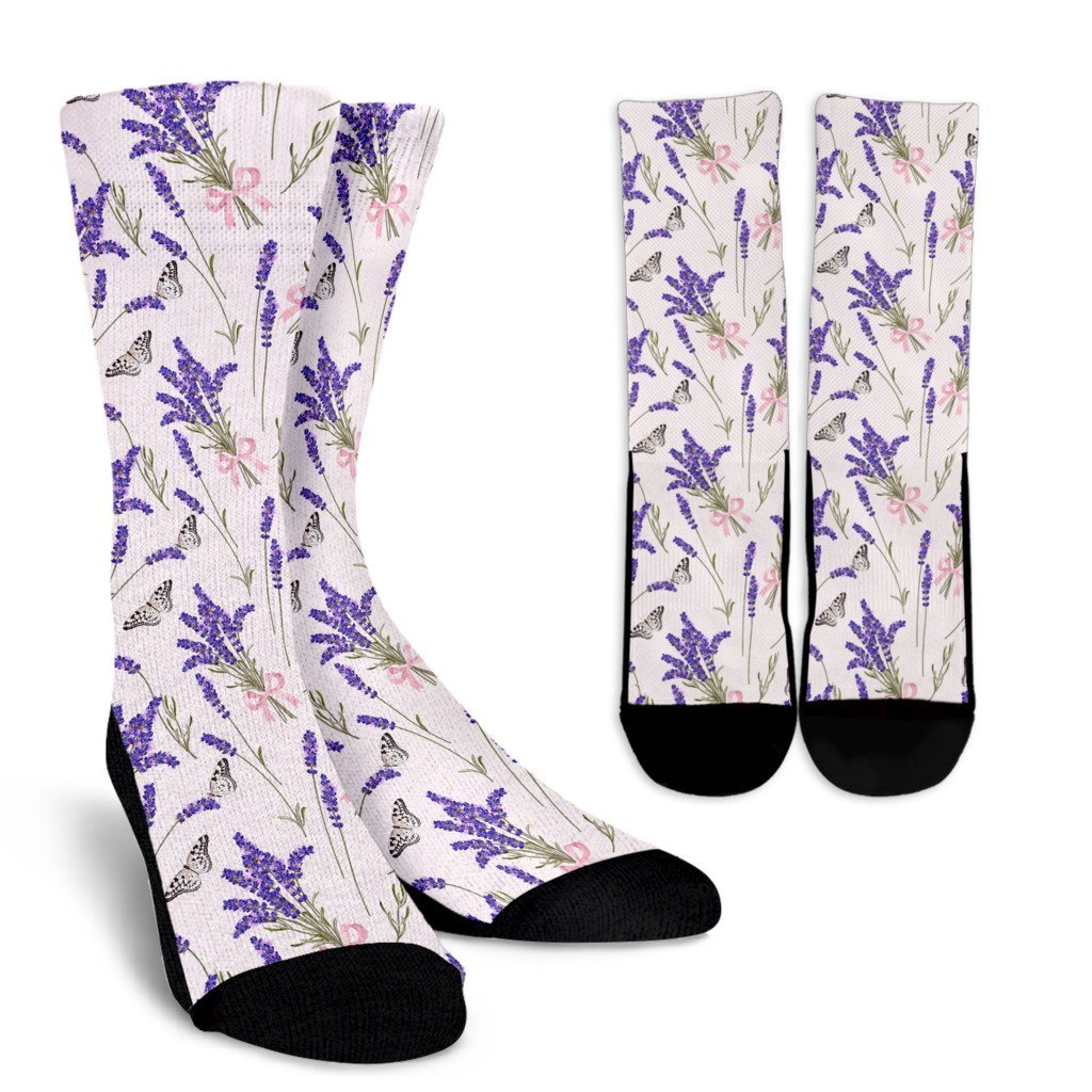 Lavender Floral Print Pattern Unisex Crew Socks-grizzshop