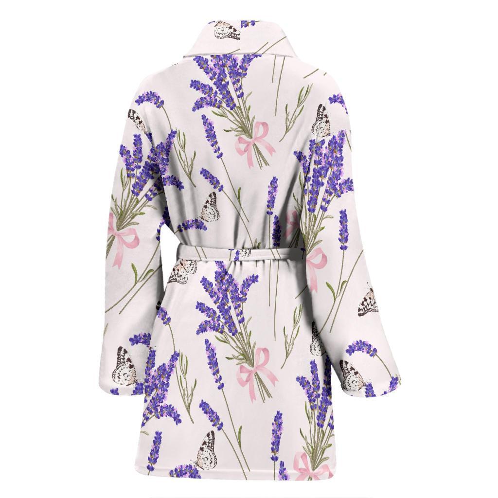 Lavender Floral Print Pattern Women Long Robe-grizzshop