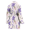 Lavender Floral Print Pattern Women Long Robe-grizzshop