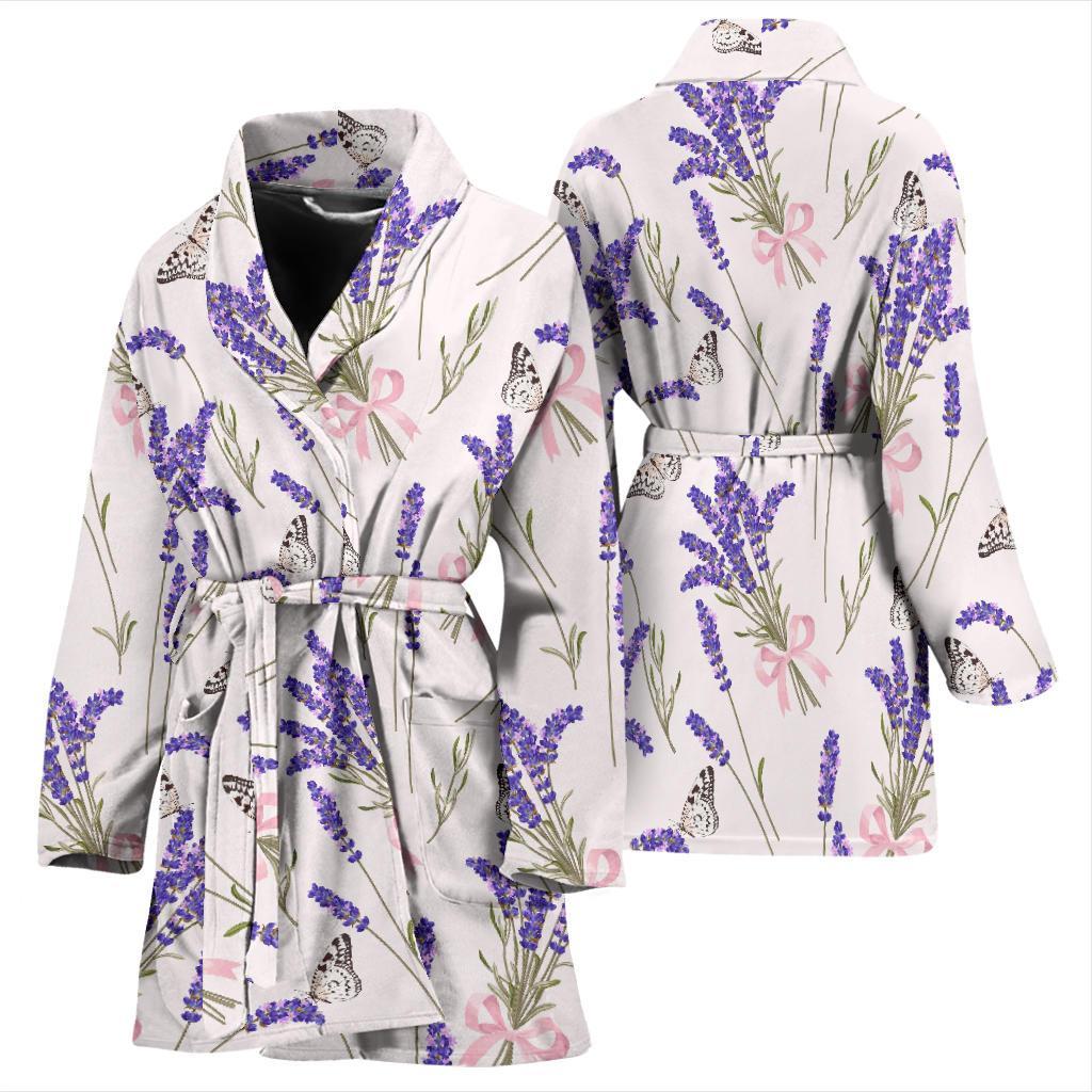 Lavender Floral Print Pattern Women Long Robe-grizzshop