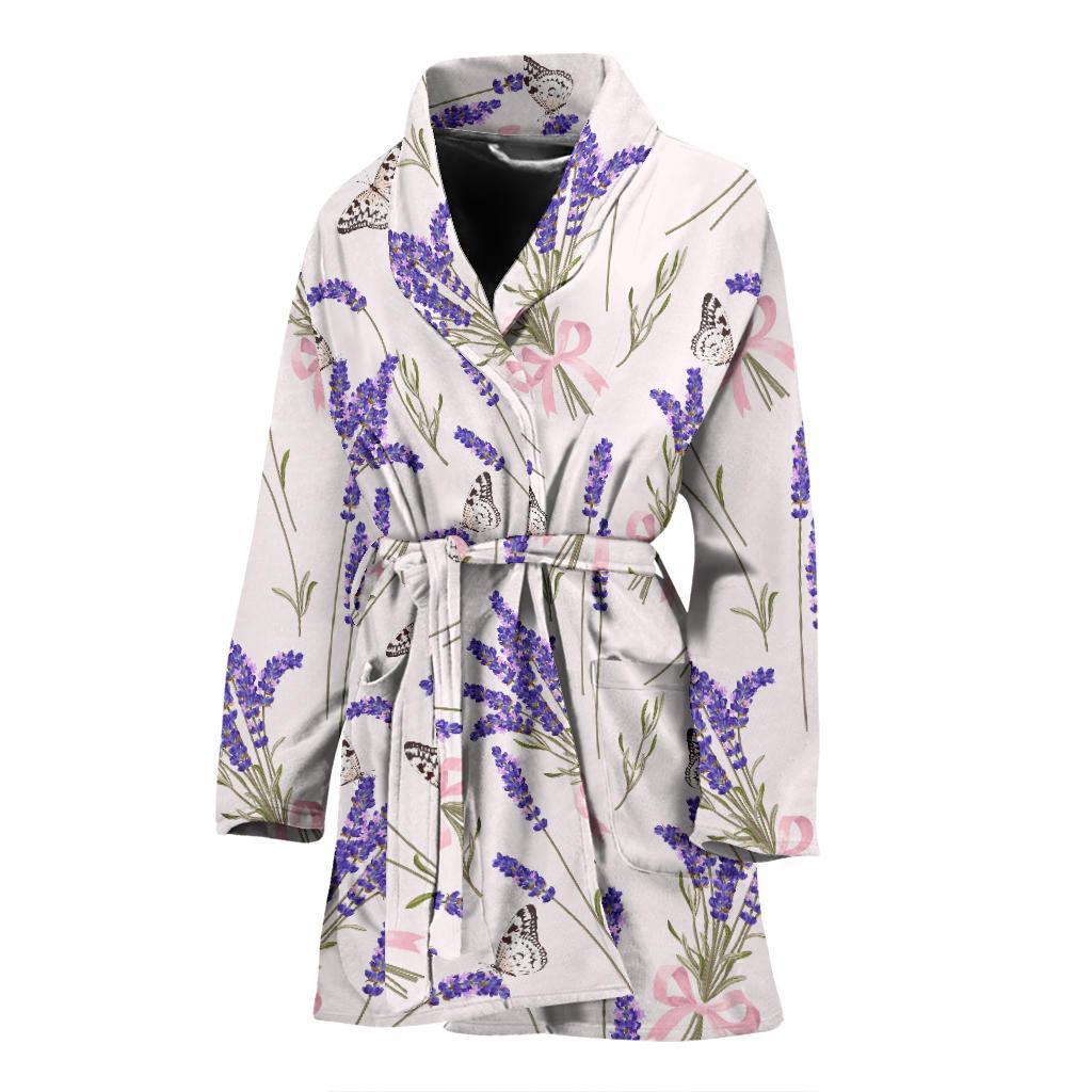 Lavender Floral Print Pattern Women Long Robe-grizzshop