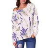 Lavender Floral Print Pattern Women Off Shoulder Sweatshirt-grizzshop