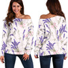 Lavender Floral Print Pattern Women Off Shoulder Sweatshirt-grizzshop