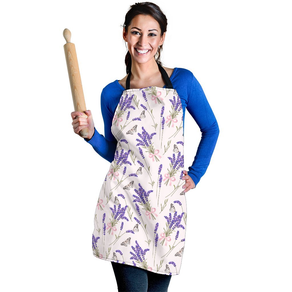 Lavender Floral Print Pattern Women's Apron-grizzshop