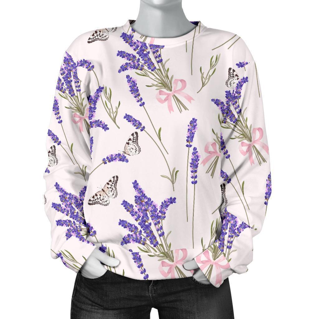 Lavender Floral Print Pattern Women's Sweatshirt-grizzshop