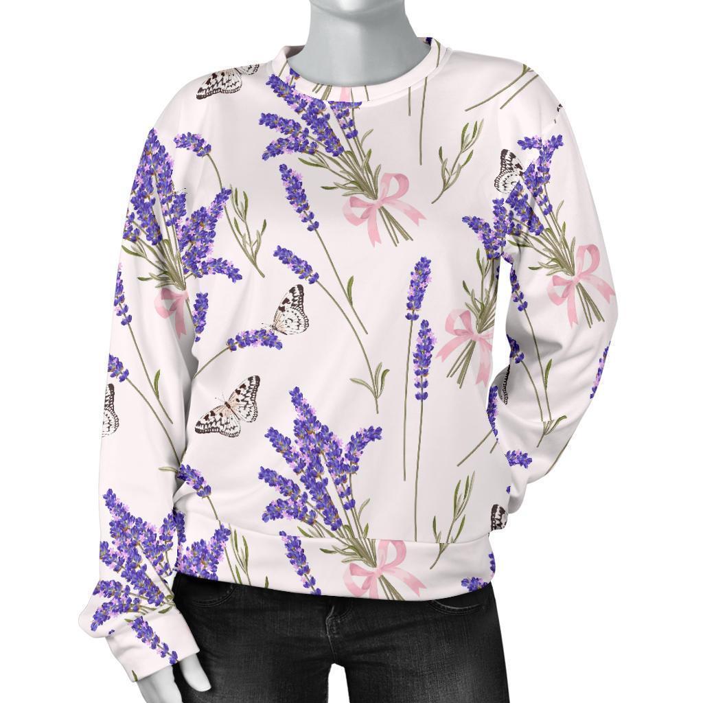 Lavender Floral Print Pattern Women's Sweatshirt-grizzshop