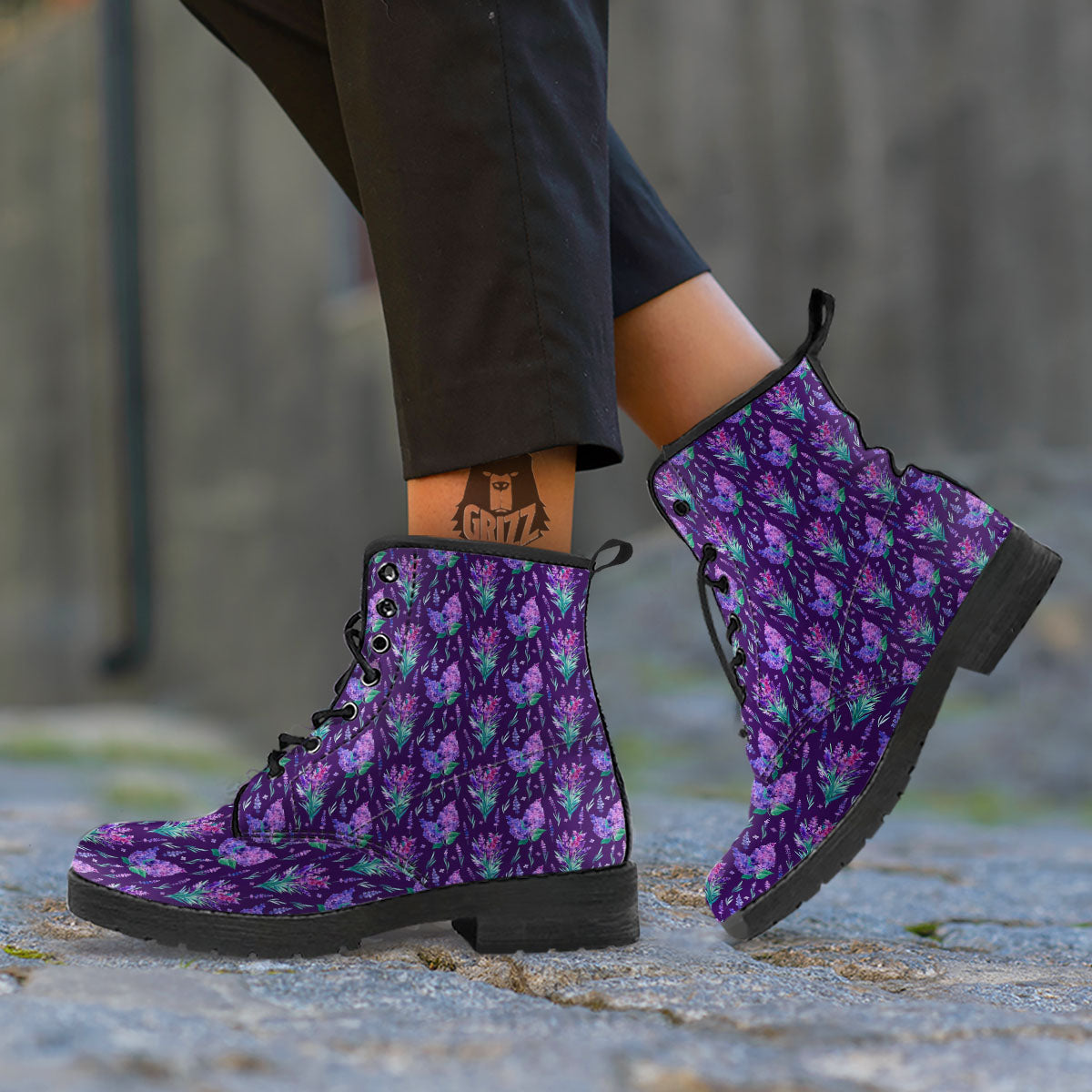 Lavender Purple Print Pattern Leather Boots-grizzshop