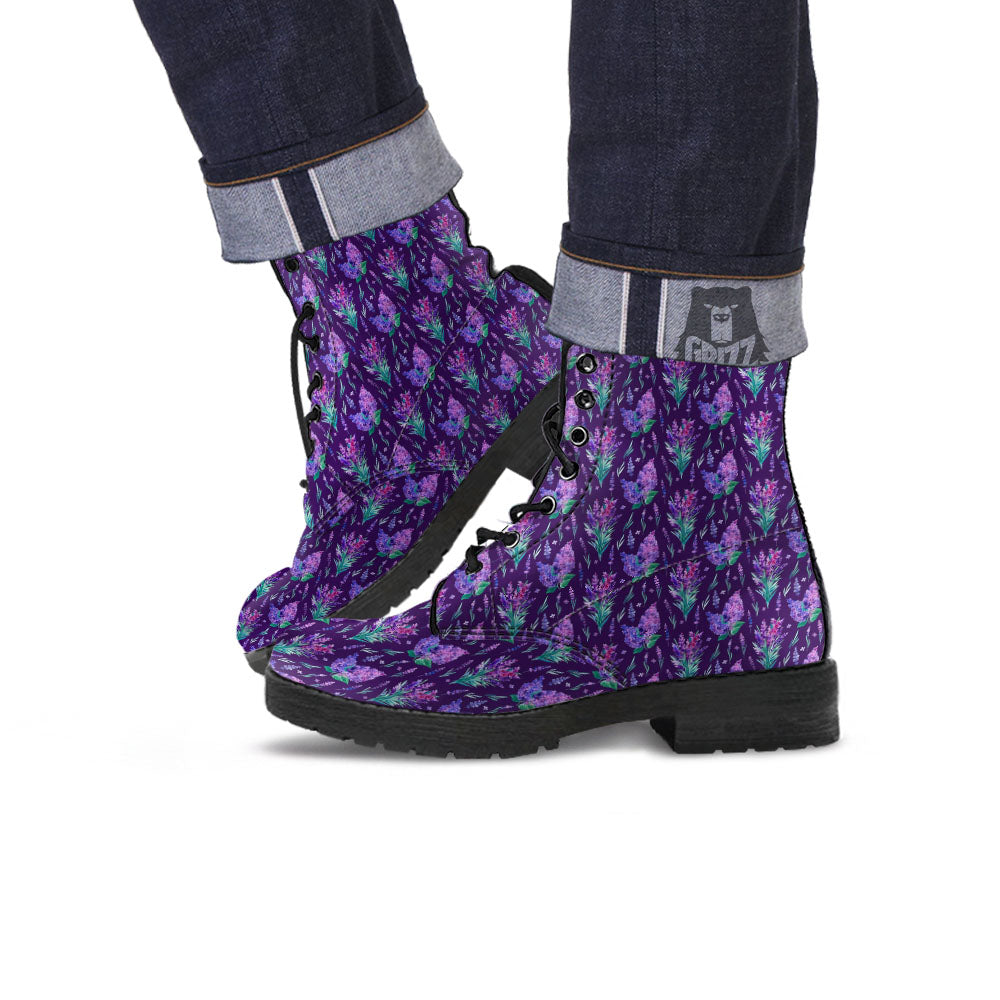Lavender Purple Print Pattern Leather Boots-grizzshop
