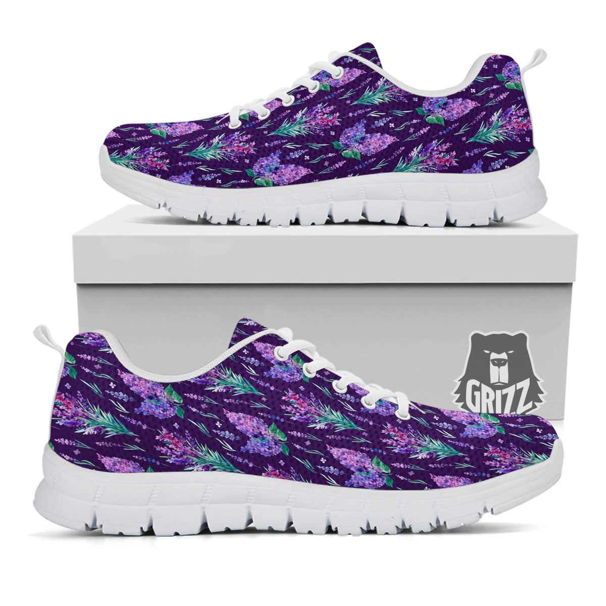 Lavender Purple Print Pattern White Sneaker-grizzshop