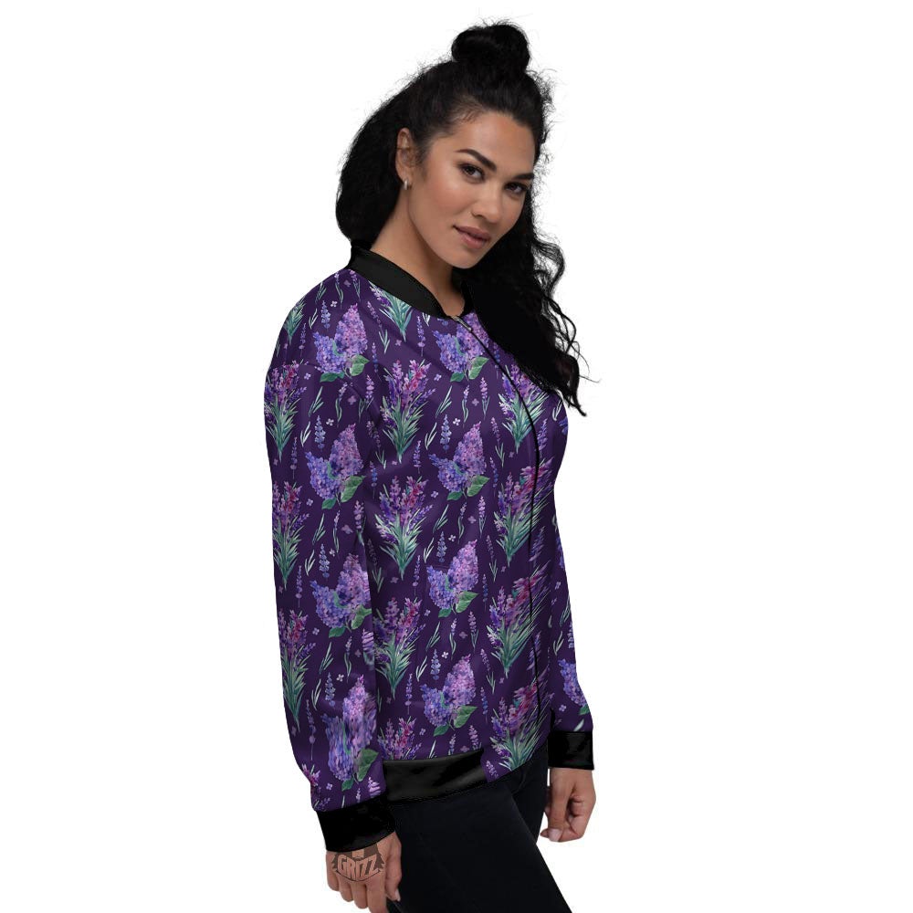 Lavender Purple Print Pattern Women's Bomber Jacket-grizzshop