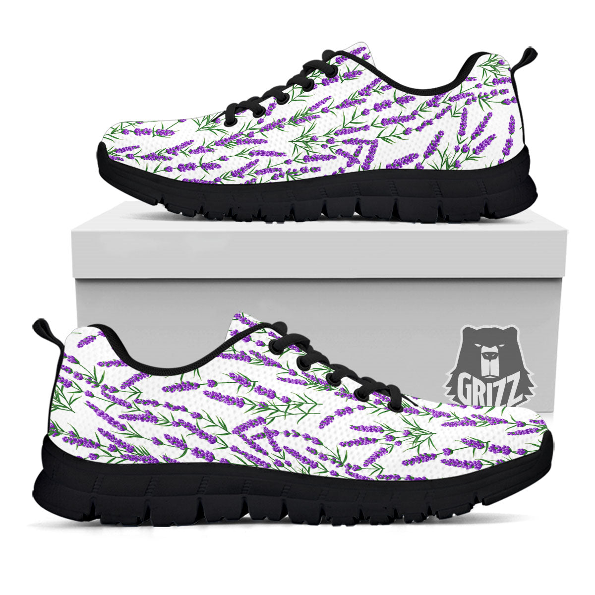 Lavender White And Purple Print Pattern Black Sneaker-grizzshop