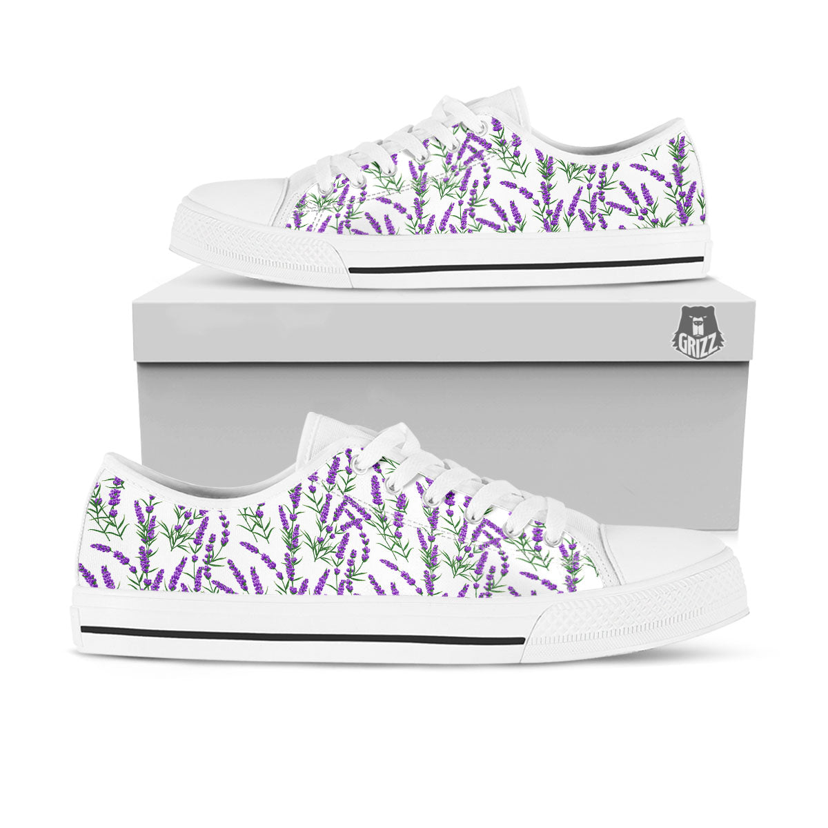 Lavender White And Purple Print Pattern White Low Top Shoes-grizzshop
