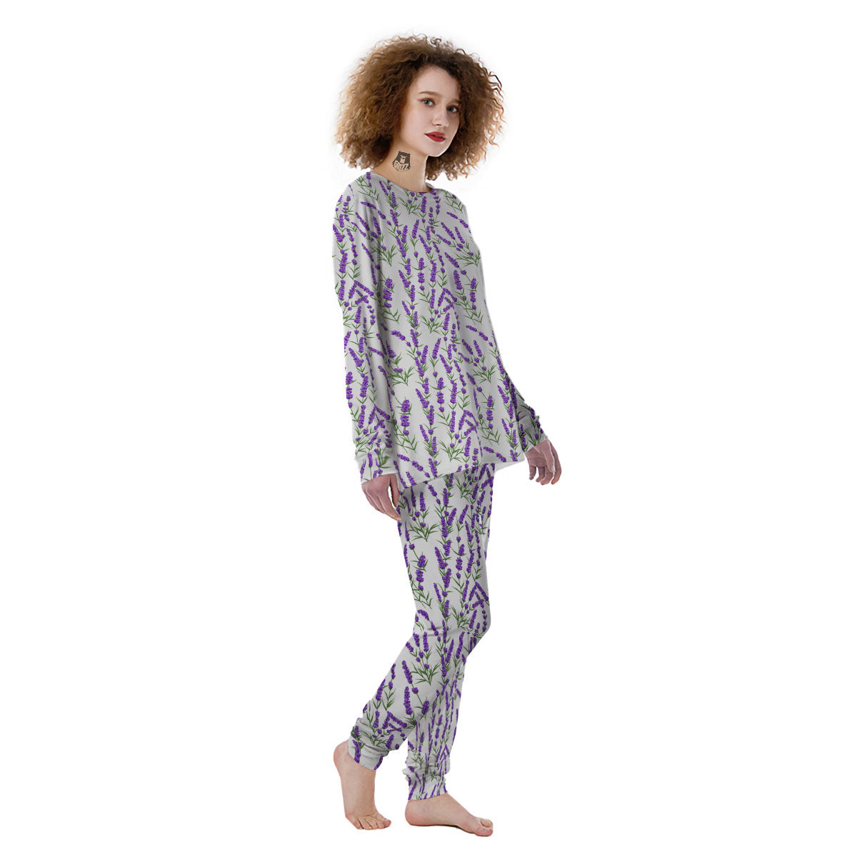 Lavender White And Purple Print Pattern Women's Pajamas-grizzshop