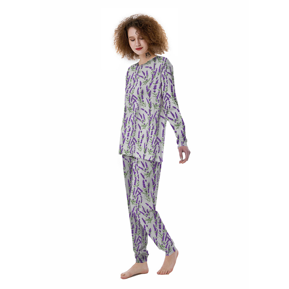 Lavender White And Purple Print Pattern Women's Pajamas-grizzshop