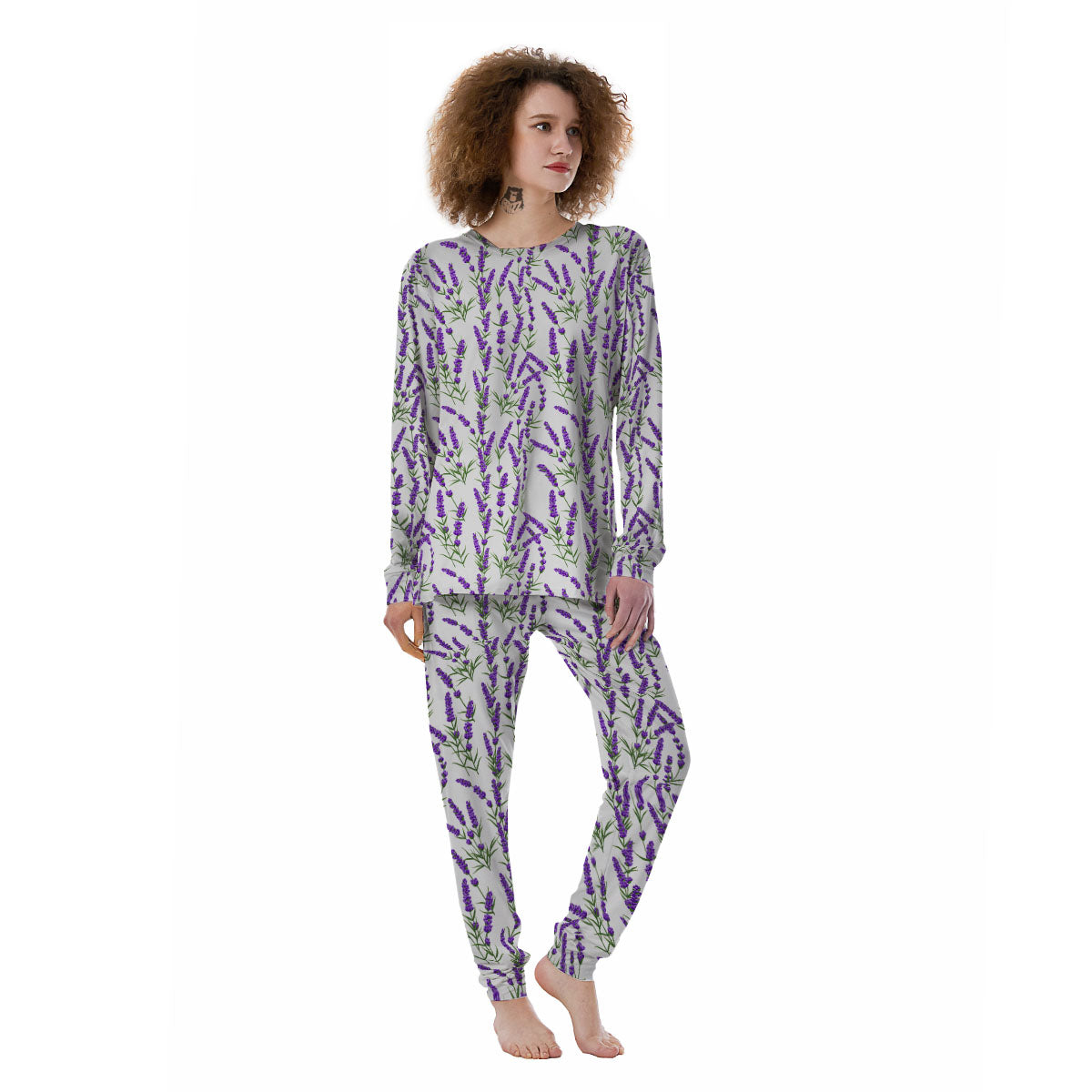 Lavender White And Purple Print Pattern Women's Pajamas-grizzshop