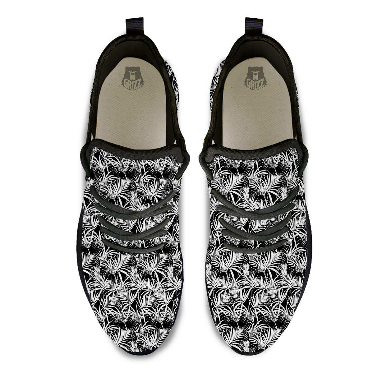 Leaf Aloha Black Palm Print Pattern Black Athletic Shoes-grizzshop