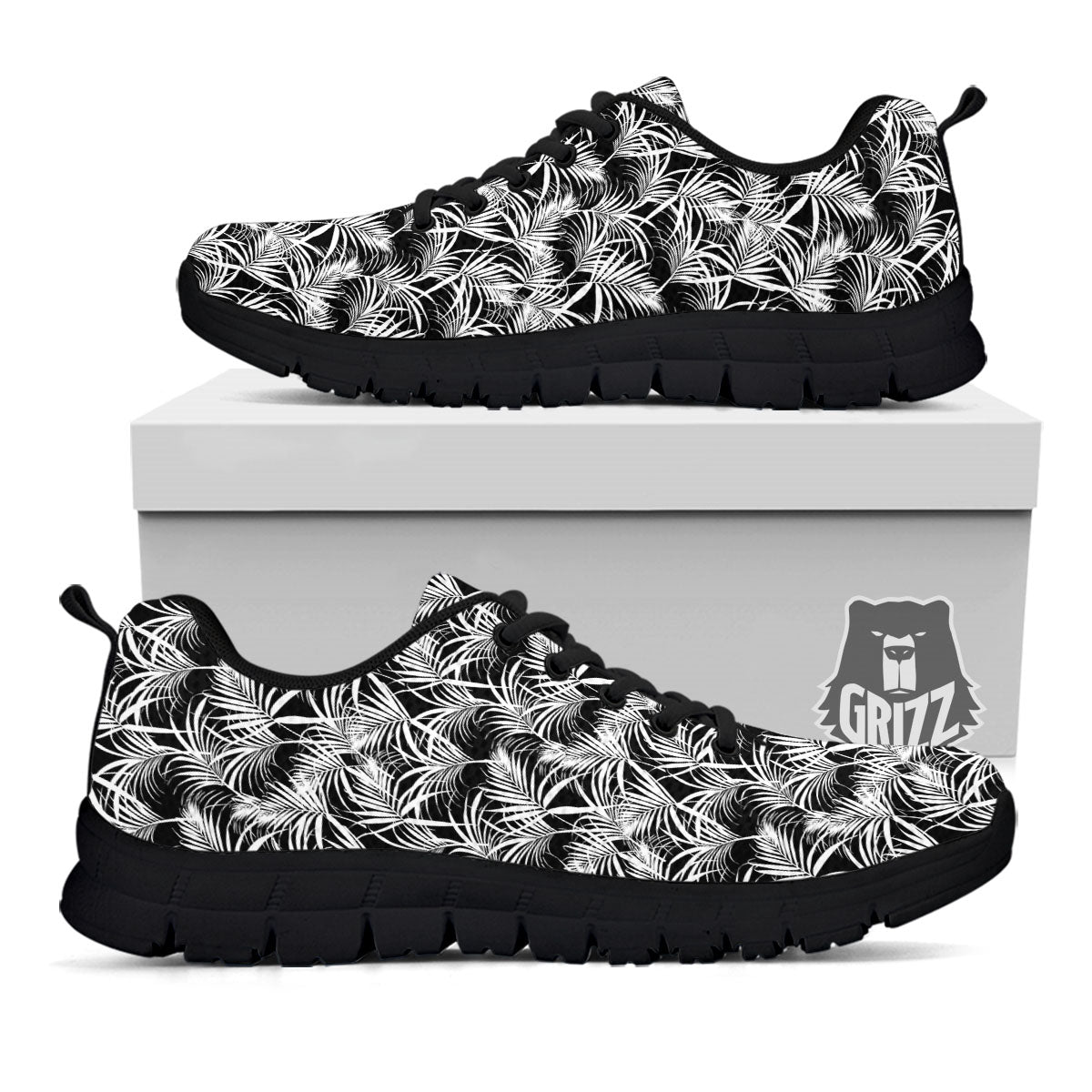 Leaf Aloha Black Palm Print Pattern Black Sneaker-grizzshop