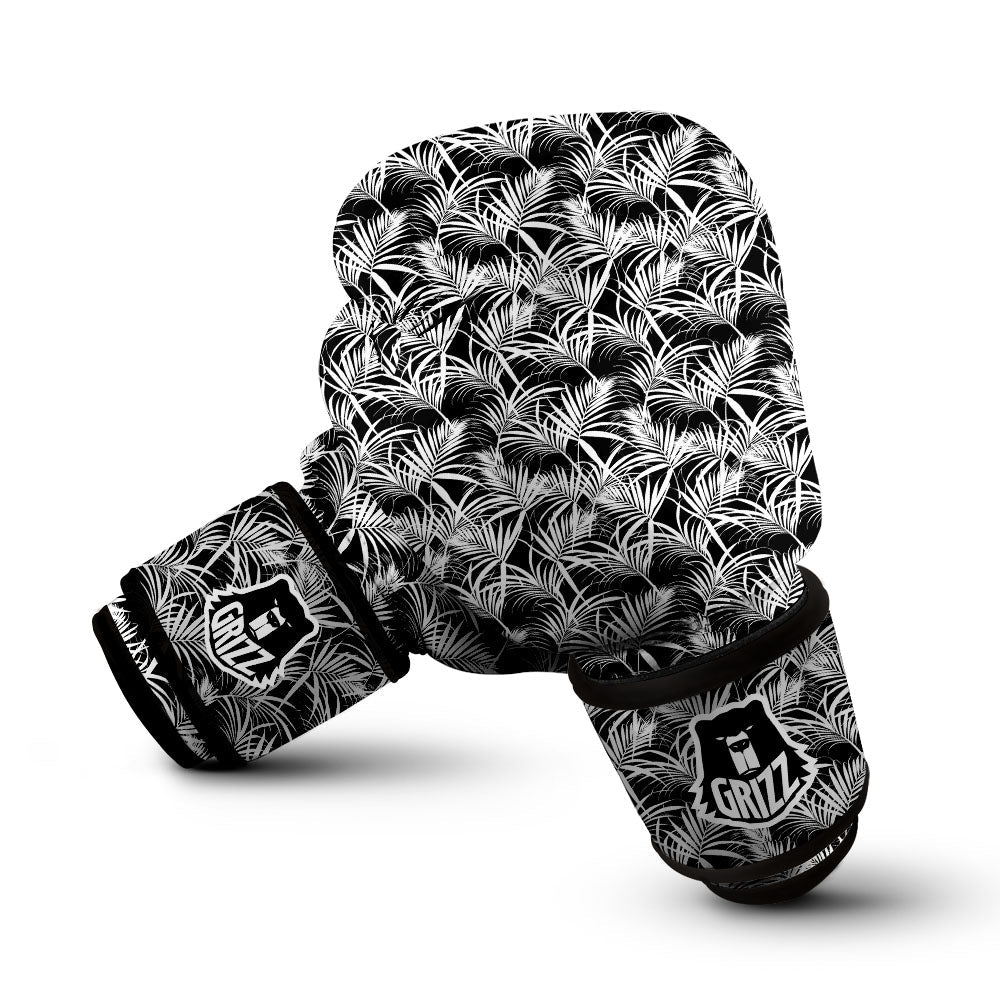 Leaf Aloha Black Palm Print Pattern Boxing Gloves-grizzshop