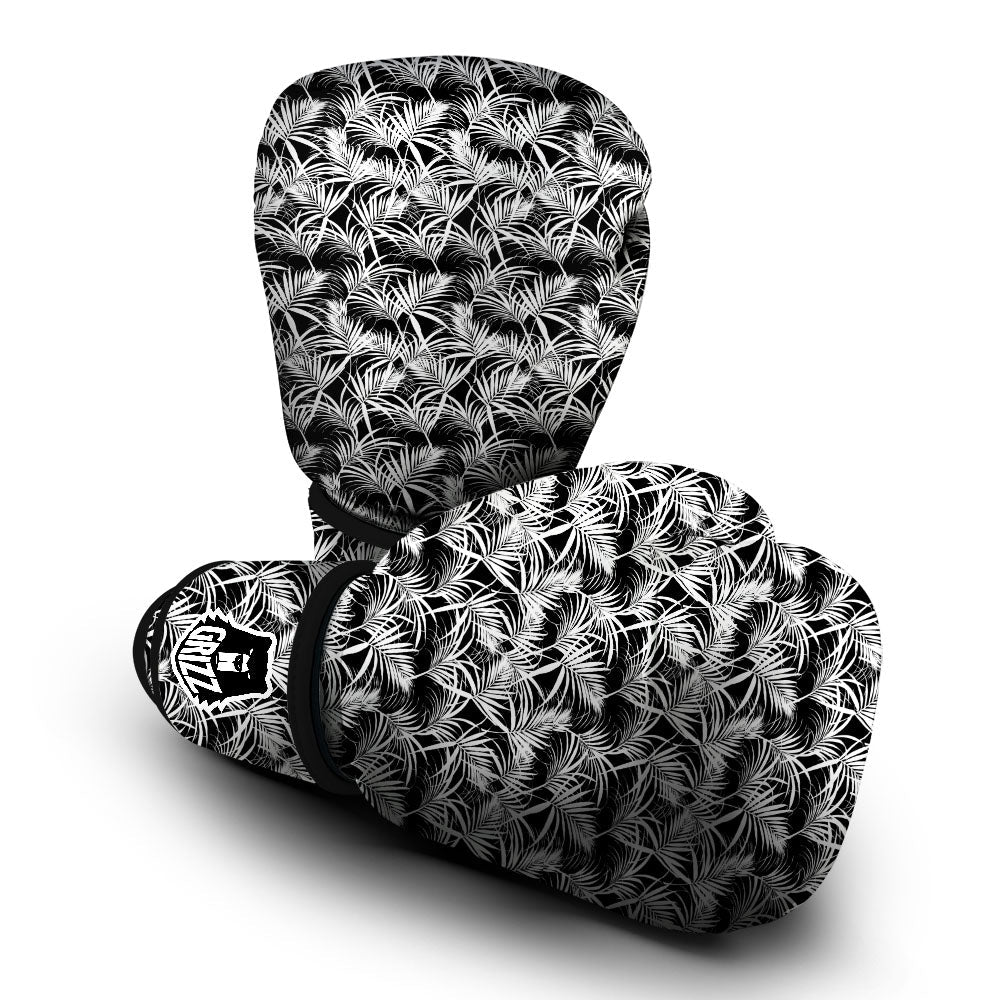 Leaf Aloha Black Palm Print Pattern Boxing Gloves-grizzshop