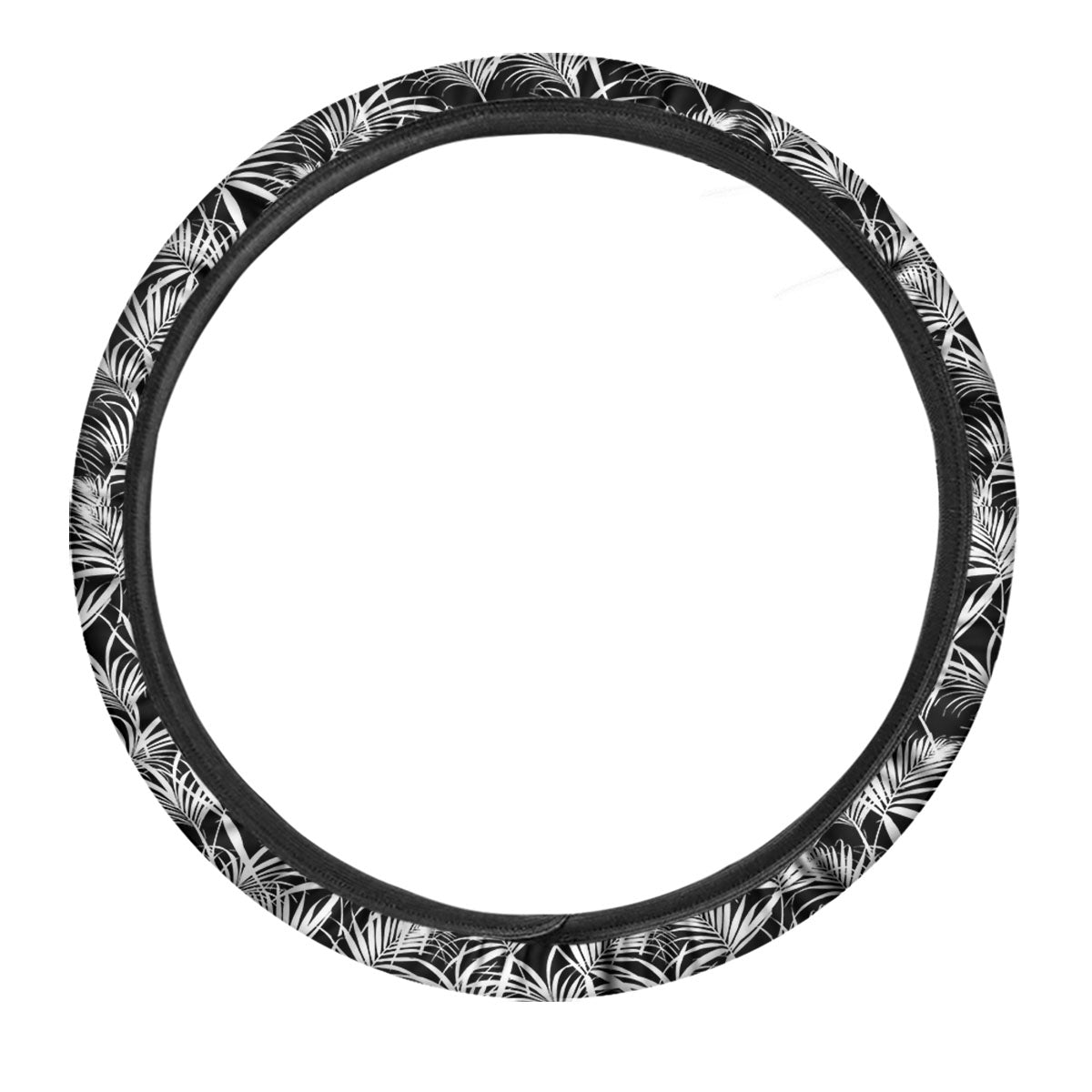 Leaf Aloha Black Palm Print Pattern Car Steering Wheel Cover-grizzshop