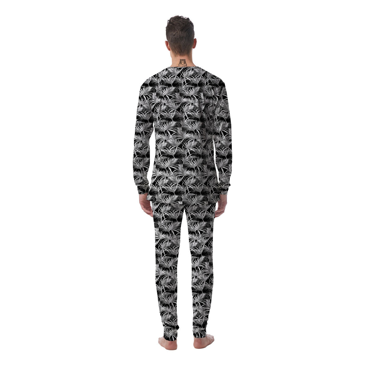 Leaf Aloha Black Palm Print Pattern Men's Pajamas-grizzshop