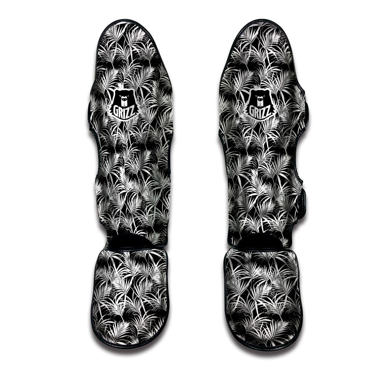 Leaf Aloha Black Palm Print Pattern Muay Thai Shin Guards-grizzshop