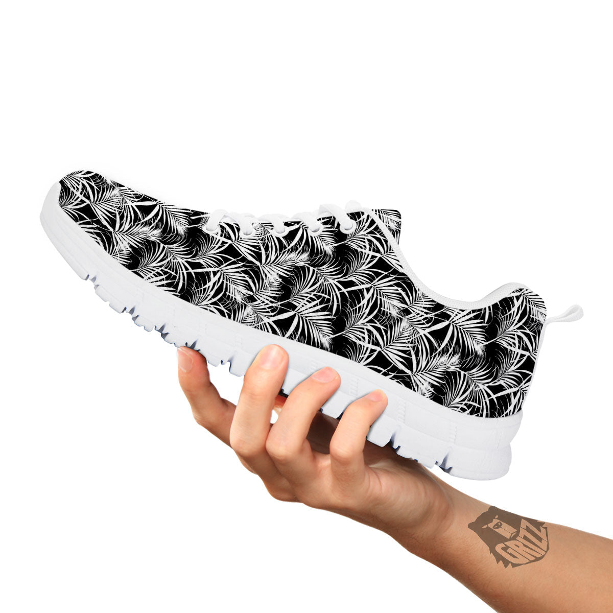 Leaf Aloha Black Palm Print Pattern White Sneaker-grizzshop