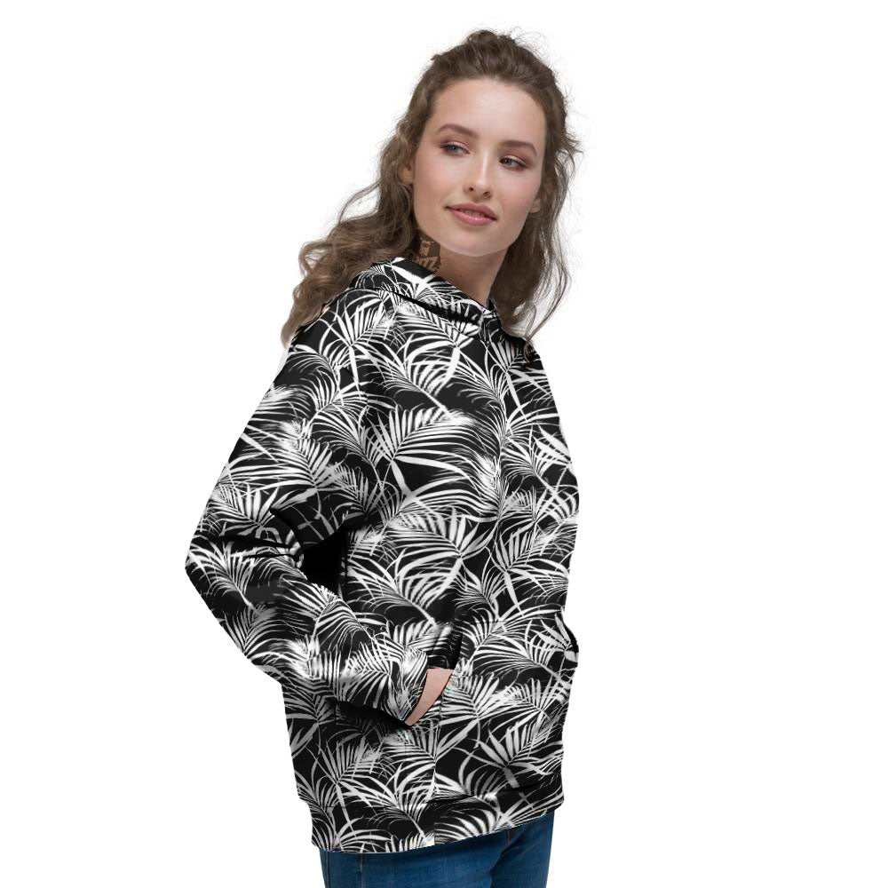 Leaf Aloha Black Palm Print Pattern Women's Hoodie-grizzshop
